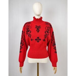 Vintage 80s 90s Obermeyer Forte Red Wool Blend Alpine Ski Sweater Women's L